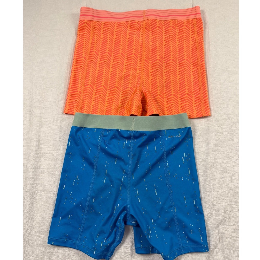 Nike Pro Dri-FIT Kids Compression Shorts Bundle Orange Blue XL 2-Pack